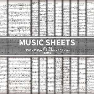 Vintage muziekbladen ongewenste dagboekpaginakit, zwart-wit retro plakboek achtergrondpaginapakket, oud, notaties, digitaal papier, esthetiek