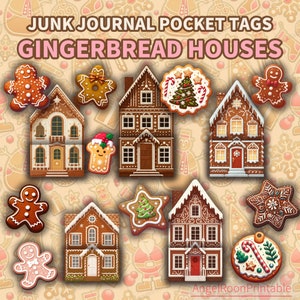 Christmas Junk Journal Pocket Tags, Gingerbread Houses Scrapbook Loaded Envelope, Digital Downloadable  Ephemera Kit, Insert, Folio, Xmas