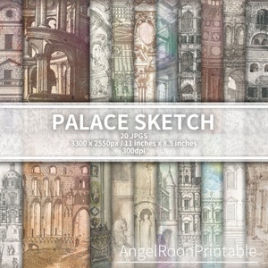 Pacchetto di carta per diario Vintage Palace Junk / Kit di sfondo per pagina di album di schizzi e disegni di castelli / Set di fogli digitali Empire / Queen Decorative