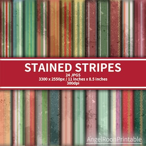 Stripes Junk Journal Page Pack, Digital Paper, Red, Orange and Green Stripe Pattern, Festival, Easter, Candy Cane, Party Decor, Scrapbook