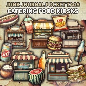 Food Shop Junk Journal Taschenanhänger | Vintage Gastro-kiosk Sammelalbum Geladener Umschlag Ephemera |  Rezept Kochbuch Folio Einleger | Ordner Einstecken