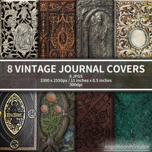 Vintage Digital Junk Journal Covers, Antique Scrapbook, Ancient Bookcovers, Printable Shabby Papers, Template, Front and Back Pages, Boho