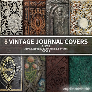 Vintage Digital Junk Journal Covers, Antique Scrapbook, Ancient Bookcovers, Printable Shabby Papers, Template, Front and Back Pages, Boho