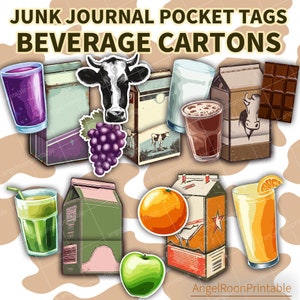 Tagi kieszonkowe do dziennika Drinks Junk, kartony na napoje, mleko czekoladowe, sok, gospodarstwo, koperta z ładunkiem, teczka, folio, efemeryda, wkładka do albumu