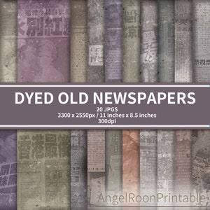 Dyed Old Newspaper Junk Journal Paper Kit, Stained Hong Kong Newspaper Scrapbook Background Page Pack, Printable Digital Paper, Documents