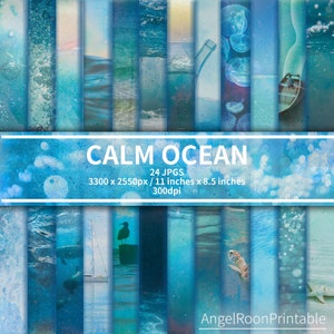 Blaues Ozean Junk Journal Page Pack | Calm Sea Digital Papier Kit | Natur Scrapbook Hintergrund Seite Set | Druckbares Stained Marine Art Journal