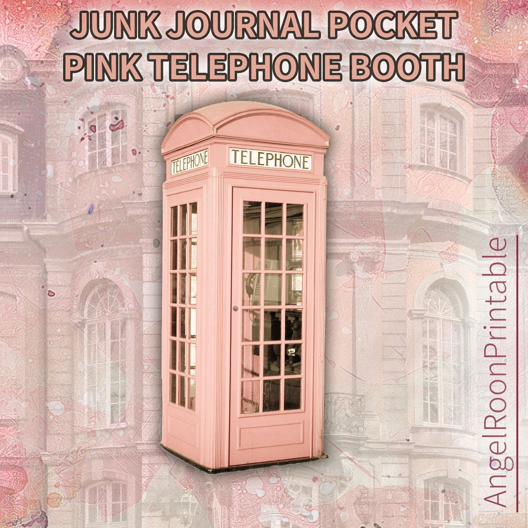 Pink Junk Journal Pocket, Telephone Kiosk, Phone Booth, Ephemera