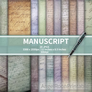VINTAGE MANUSCRIPT Junk Journal Paper Pack, Handschrift Scrapbook Hintergrundseite, Schreiben, Kalligraphie, digitales Papier, gefärbtes Papier