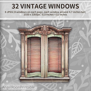 32 Adorable Vintage Windows,Junk Journal,Clip Art,Clipart,Fairy,Wood,Shabby,Ephemera,Scrapbook,House,Vintage Frame,Cottage,Craft,Commercial