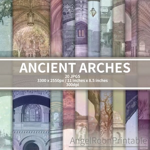 Ancient Arches Door Junk Journal Page, Shabby Architecture, Historic Building, Digital Paper, Vintage Medieval, Instant Download, Printable
