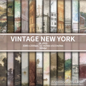 Set di carta vintage New York Junk Journal / Pagina di sfondo per album di ritagli degli Stati Uniti d'America / Foglio digitale decorativo macchiato di New York americano
