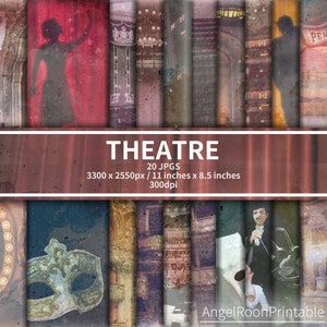 Paquete de páginas de diario basura de teatro antiguo, teatro, ópera, drama, juego de papel imprimible, suministros de papel digital, hecho a mano, álbum de recortes, kit