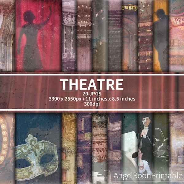 Vintage Theatre Junk Journal Page Pack, Ancient Theater, Opera, Drama, Printable Paper Set, Digital Paper Supplies, Handmade, Scrapbook, Kit