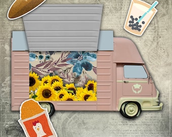 Bakery Food Truck Junk Journal Pocket: Pink Van Ephemera (Digital Download)