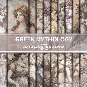Pacco di carta per diario di mitologie greche antiche / Pagina decorativa per album di ritagli di mitologia greca / Atene, Dea, Acropoli / Sfondo vintage