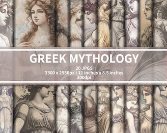 Ancient Greek Myth Junk Journal Paper Pack, Mythology, Greece, Athens, Goddess, Acropolis, Printable, Digital Paper, Page Kit, Scrapbook