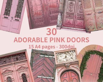 30 Adorable Shabby Pink Junk Journal Doors, Clip Art,Clipart,Fairy,Wood,Vintage,Ephemera,Scrapbook,House,Old Door Frame,Cottage,Craft