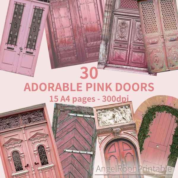 30 Adorable Shabby Pink Junk Journal Doors, Clip Art,Clipart,Fairy,Wood,Vintage,Ephemera,Scrapbook,House,Old Door Frame,Cottage,Craft