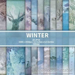 Blue Winter Junk Journal Kit, Snow Paper Pack, Digital Paper, Ephemera, Frozen, Polar Bear, Penguin, Christmas, Kit, Printable, Downloadable