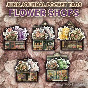 étiquettes de poche pour journal de bord du magasin de fleurs vintage | Floral House Scrapbooking Enveloppe chargée éphémères | Insertion de bouquet | Pot de fleurs pliable