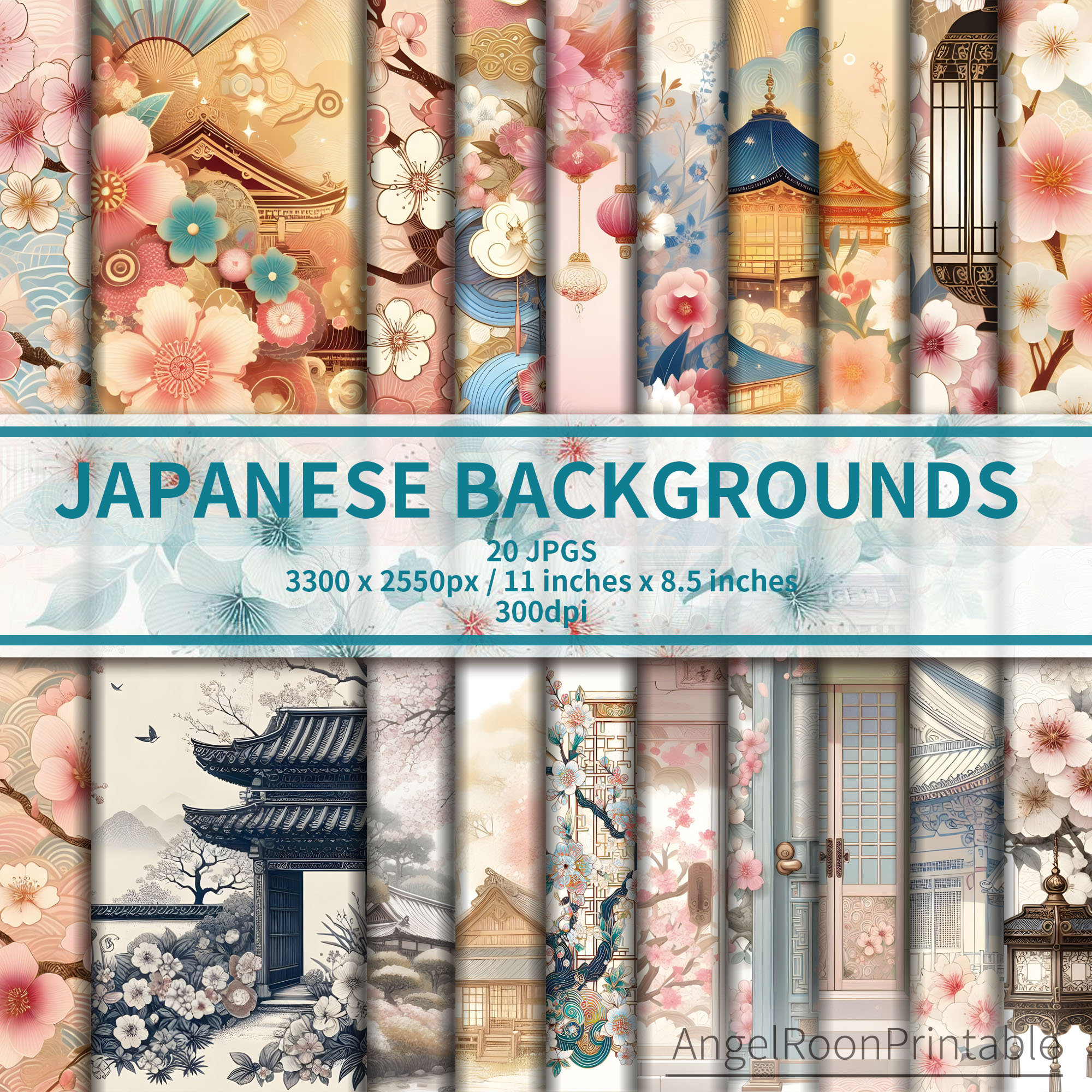 Japanese Scrapbook Background Page Kit | Kimono Junk Journal Paper Pack | Ukiyoe Sakura Origami Decorative Sheet | Japan Digital Printable