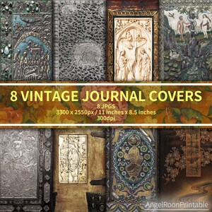 Ongewenste tijdschriftomslag, set van 8 | Vintage plakboek | Oude boekomslag | Digitale nostalgische shabby-papierset | Voor- en achteromslagpaginaset