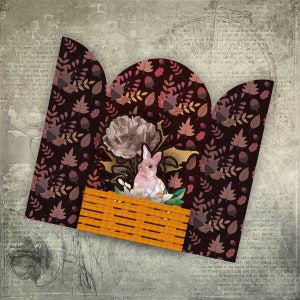 Vintage opbergvak voor deurjungle | Efemere envelop met sprookjes plakboek geladen | Insteeklabel konijn bloemen | Foliomap herfst herfst: opbergdoos