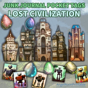 Seltsames Märchenschloss Junk Journal Taschenanhänger | Lost Zivilisation Haus Sammelalbum Geladen Umschlag Ephemera | Digitale herunterladbare Beilage