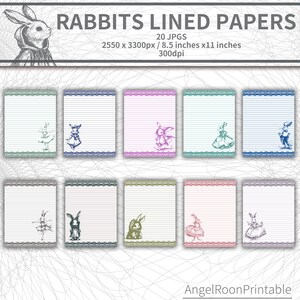 Rabbit Lined Paper Set | Bunny Letter Sheet Pack | Hare Junk Journal ...