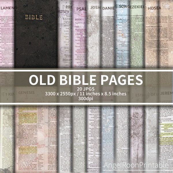 Dyed Old Bible Junk Journal Paper Kit, Stained Vintage Scrapbook Background Page Pack, Printable Digital Paper, Holy, Religion, Book, Text