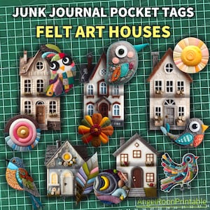 Craft House Junk Journal Taschenanhänger | Filz Art Dorf Scrapbook geladen Umschlag Ephemera | Little Town Folio-Einlage | Ordner Lesezeichen Einstecken