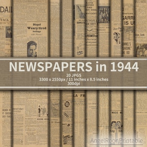 1944 年製ヴィンテージ新聞ジャンクジャーナルペーパーキット | 古い新聞紙スクラップブックの背景ページ | ぼろぼろの新聞紙文書 | ギフトラッピングシート