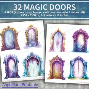32 Adorable Magic Junk Journal Doors Kit,Clip Art,Clipart,Fairy Tale,Fantasy,Handmade Card,Ephemera,Scrapbook,House,Wizard,Craft,Commercial