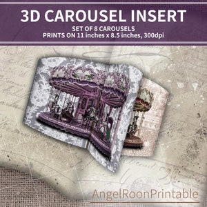 Carrousel Junk Journal Ephemera | Carrousel 3D pour aire de jeux, insert pop-up pour scrapbooking | Mini livre d'artisanat interactif contextuel | Marque-page