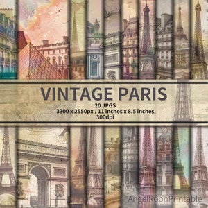 Vintage Paris Junk Journal Paper, Página de fondo del álbum de recortes de Francia, Paquete de descarga instantánea francés, Papel digital, Decorativo, Torre Eiffel