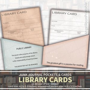 Library Book Borrow Return Card Fill-In Pockets and Cards Kit, Sign Out, Printable, Scrapbook Tag, Insert, Loaded Envelope, Shabby Ephemera
