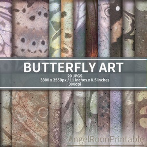 Set di carta per diario spazzatura con motivo ad ali di farfalla / Kit scaricabile per pagina di sfondo per album di ritagli artistici / Foglio decorativo stampabile con splendida natura