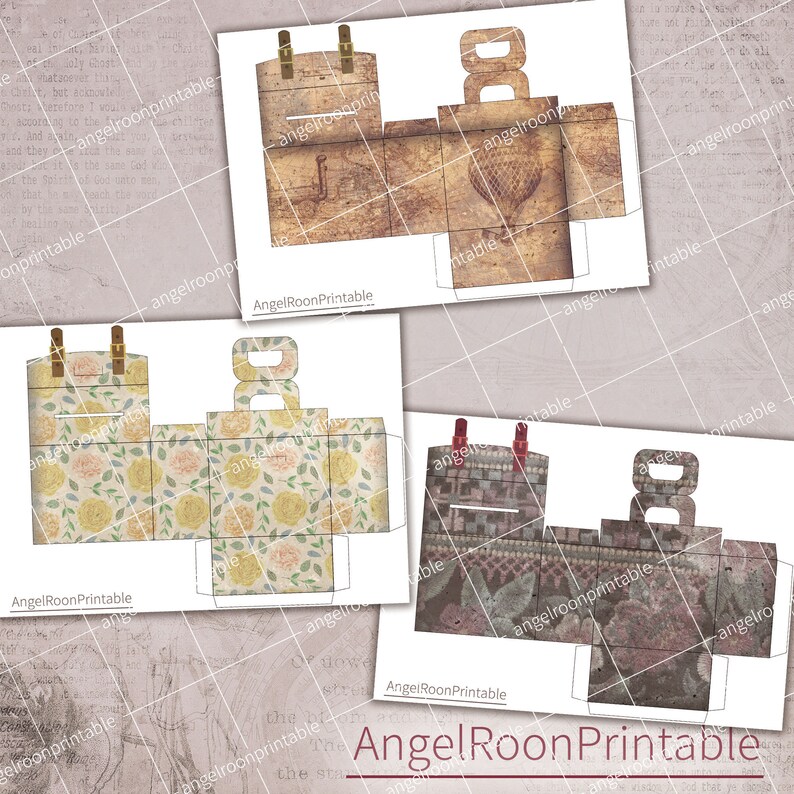 Mini Paper Storage Box Pack of 5 3D Vintage Suitcase Boxes Junk Journal