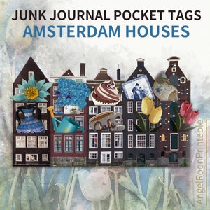 Amsterdam House Junk Journal Pocket Tags / Paesi Bassi Scrapbook Ephemera / Olanda Busta caricata / Inserto abbellimento / Folio Tuck
