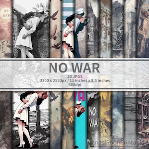 Kit di carta per diario spazzatura NO WAR / Set di pagine di sfondo per album di ritagli di pace / Cartolina digitale con infermiera che bacia il marinaio / Poster / Stop alla guerra mondiale