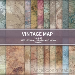 Juego de papel para diario basura con mapas del Viejo Mundo / Papel digital vintage / Kit de páginas de fondo para álbumes de recortes históricos / Hoja decorativa histórica antigua