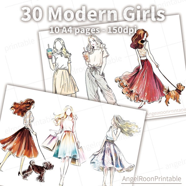 30 Modern Fashion Women Ladies Clipart, Printable Girl Clip Art, Digital instant download, Junk Journal Ephemera, Scrapbook, Craft, Insert