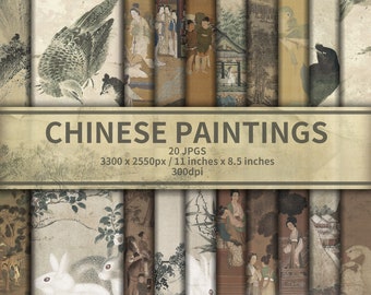 Chinese Painting Junk Journal Paper: Vintage Asian Art (Digital Download)