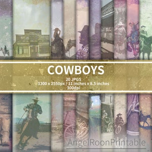 Pacchetto di pagine di diario spazzatura COWBOY / Pagina di album di ritagli western vintage / Carta digitale americana del Texas / Foto macchiata decorativa USA / Distressed