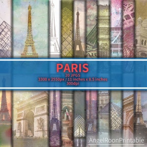 Lot de papiers à ordures ménagères | Kit de pages d'arrière-plan de scrapbooking France | Feuille décorative en français à téléchargement immédiat | Papier numérique Tour Eiffel