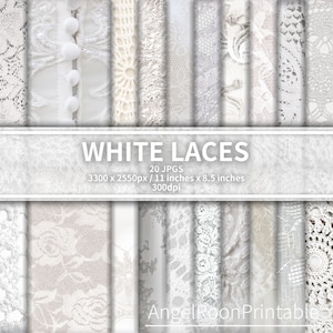 Weiße Spitze Junk Journal Papier | Romantische Hochzeit Scrapbook Hintergrund Seite Set | Geschenkpapier für Braut und Bräutigam | Dekorativ