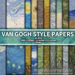 Paquete de papel para diario basura de Vincent Van Gogh / Juego de hojas de fondo para álbum de recortes La noche estrellada / Kit de papel digital decorativo con pintura al óleo vintage