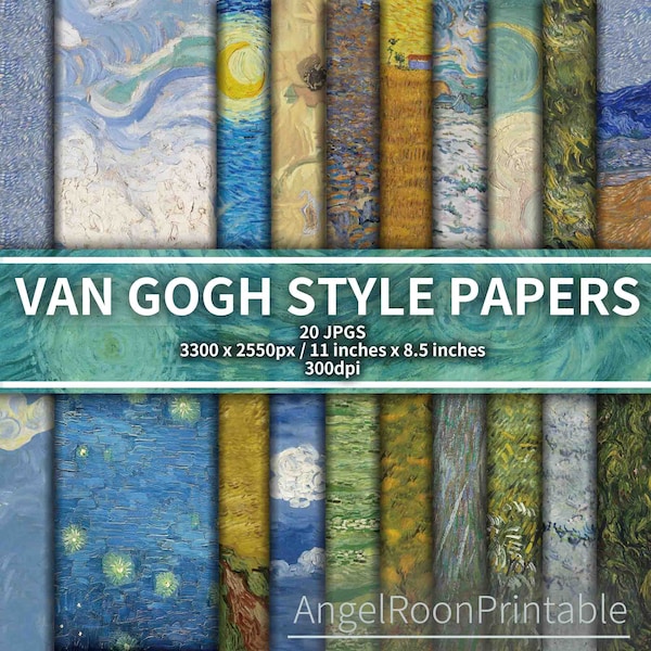 Vincent Van Gogh Junk Journal Background Paper Pack, La nuit étoilée, Peinture, Fournitures de papier numérique, Scrapbook, Page d’arrière-plan, Modèle