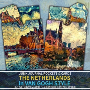 Kit de bolsillos y tarjetas para diario basura estilo Van Gogh / Sobres con relleno para álbum de recortes de los Países Bajos / Etiqueta / Carpeta con inserción de folio con pintura al óleo