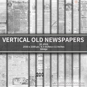 Paquete de papel de diario basura de periódico vintage / Página de texto de fondo de álbum de recortes vertical teñido en blanco y negro / Hoja digital de documento de periódico